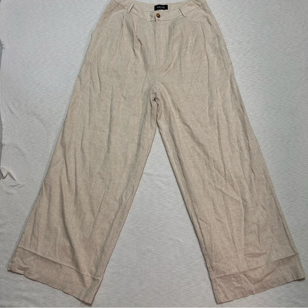 Fab'rik‎ Pants Womens Large L Ivory Linen Blend Pull On Gauzy Wide Leg Lined
